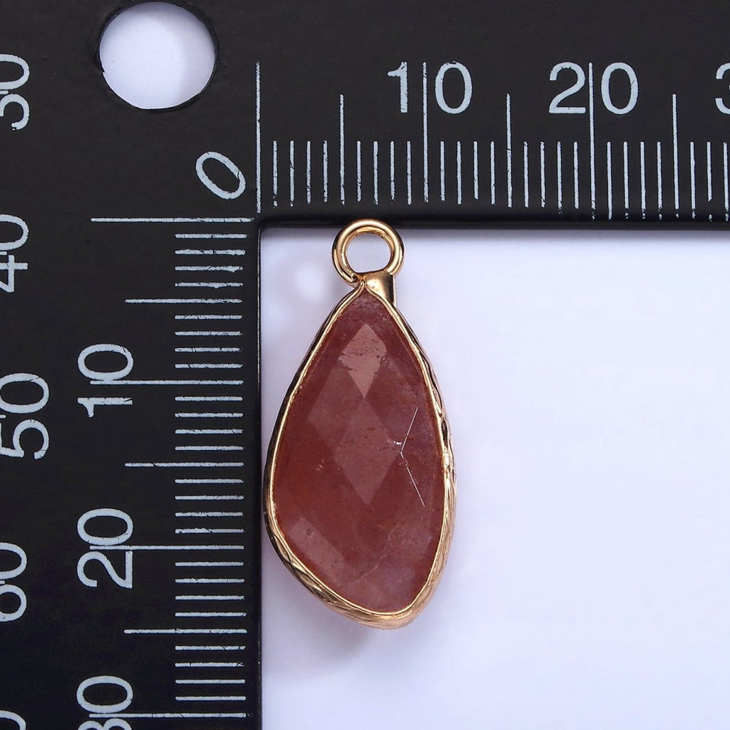14K Gold plated Multifaceted Amethyst, Clear Quartz, White Stone, Labradorite, Rose Quartz, Amazonite, Moonstone, Strawberry Quartz, Green watermelon stone Geometric Charm | N1660 - N1668