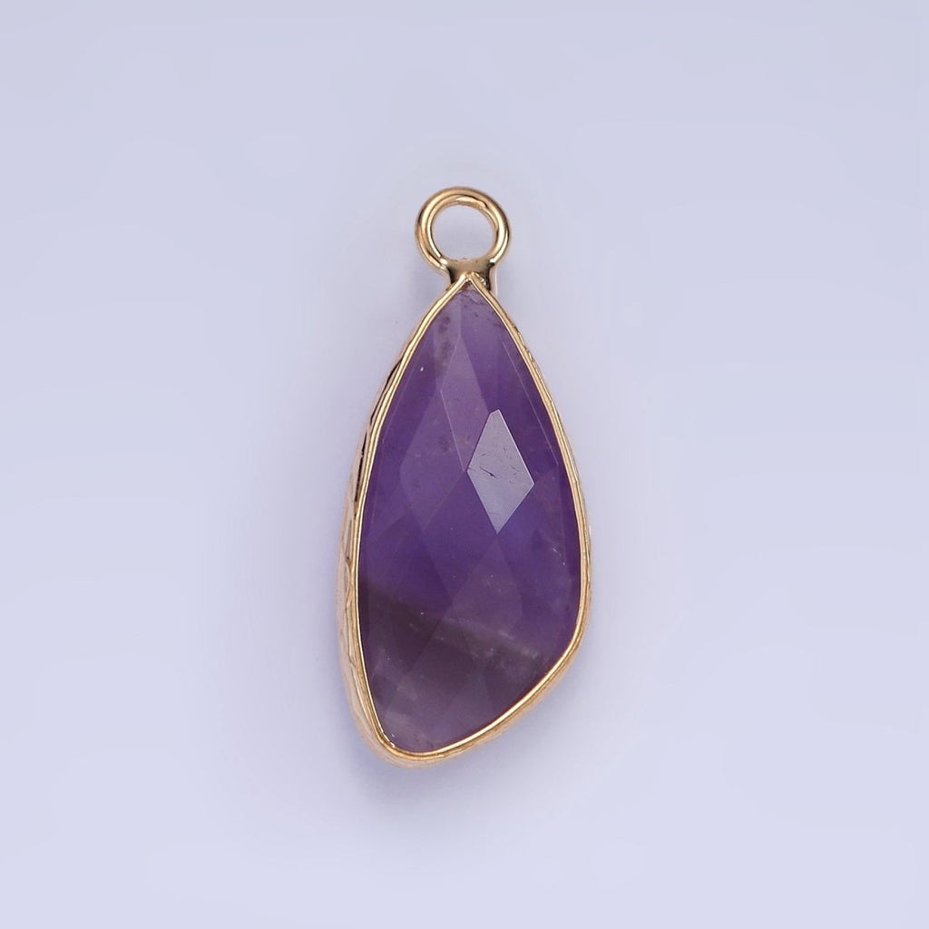 14K Gold plated Multifaceted Amethyst, Clear Quartz, White Stone, Labradorite, Rose Quartz, Amazonite, Moonstone, Strawberry Quartz, Green watermelon stone Geometric Charm | N1660 - N1668