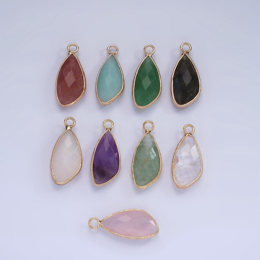 14K Gold plated Multifaceted Amethyst, Clear Quartz, White Stone, Labradorite, Rose Quartz, Amazonite, Moonstone, Strawberry Quartz, Green watermelon stone Geometric Charm | N1660 - N1668
