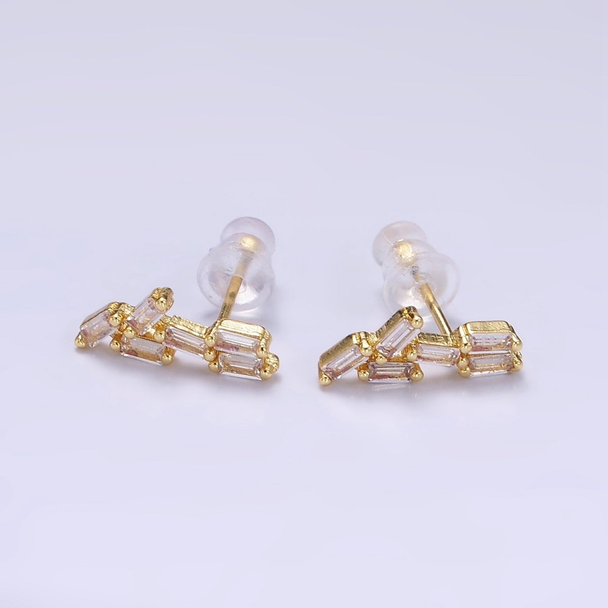 14K Gold plated Multiple Baguette CZ Stud Earrings | P527 - DLUXCA