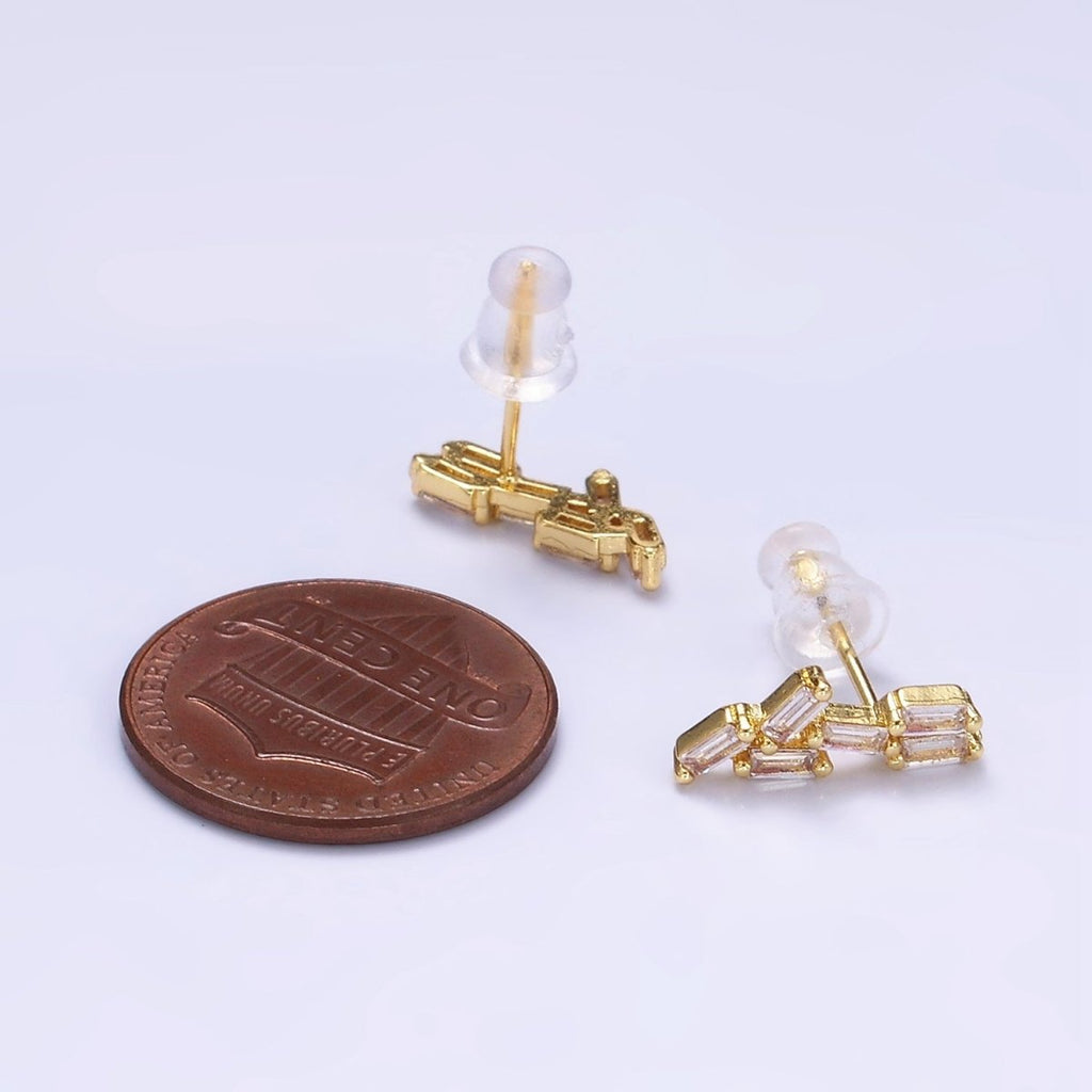14K Gold plated Multiple Baguette CZ Stud Earrings | P527 - DLUXCA