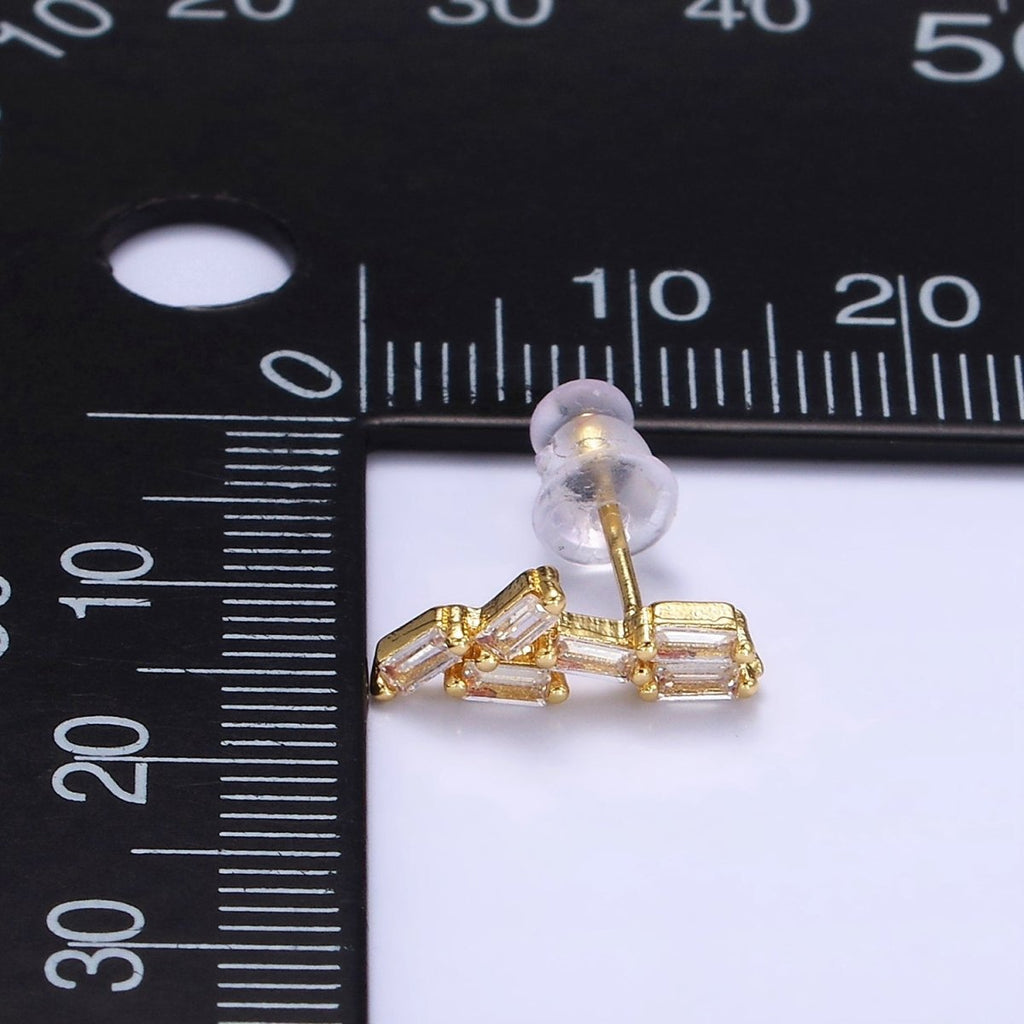 14K Gold plated Multiple Baguette CZ Stud Earrings | P527 - DLUXCA
