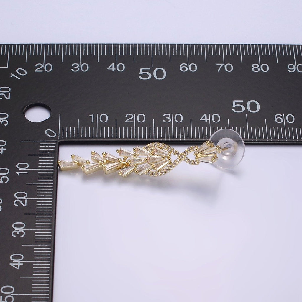 14K Gold plated Multiple Baguette Micro Paved CZ Drop Stud Earrings in Gold & Silver | AE305