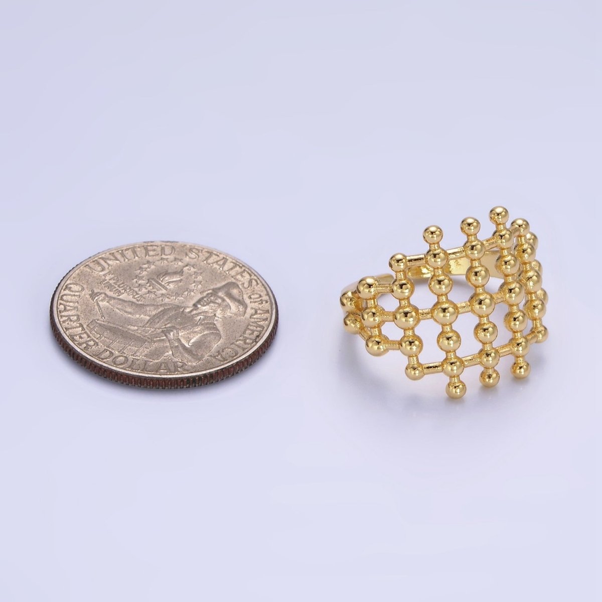 14K Gold plated Multiple Beaded Bubble Lined Open Ring in Gold & Silver | O1270 O1271 - DLUXCA
