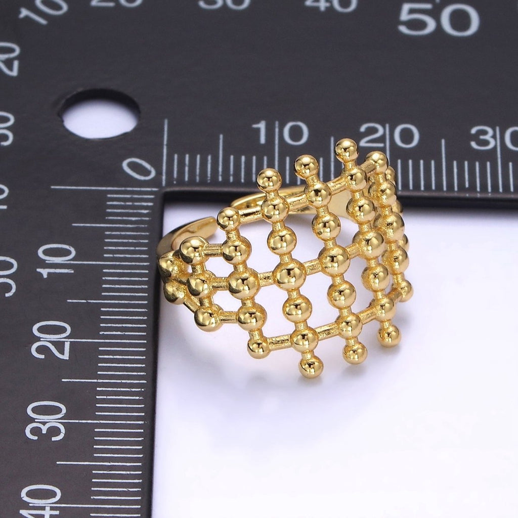 14K Gold plated Multiple Beaded Bubble Lined Open Ring in Gold & Silver | O1270 O1271 - DLUXCA