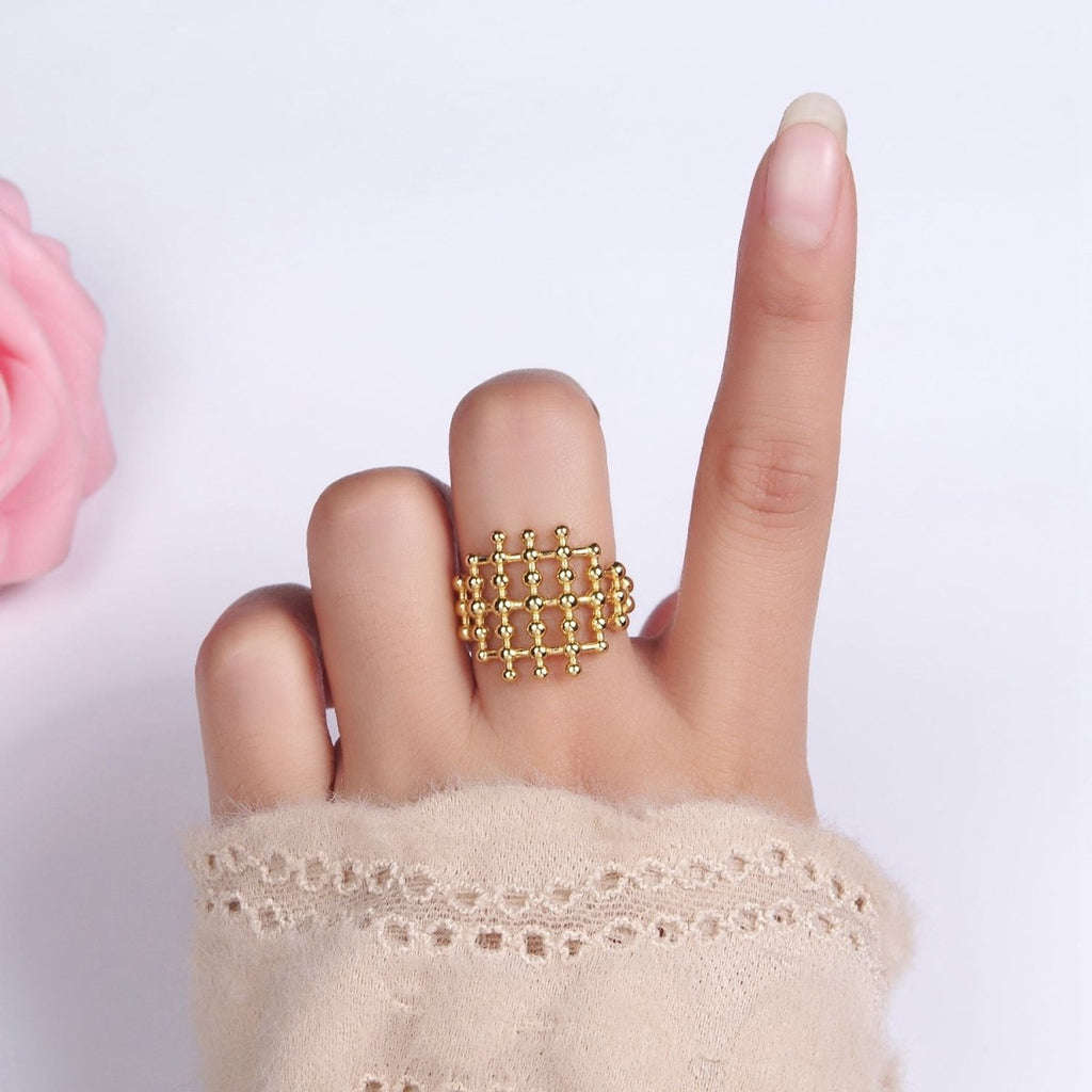 14K Gold plated Multiple Beaded Bubble Lined Open Ring in Gold & Silver | O1270 O1271 - DLUXCA