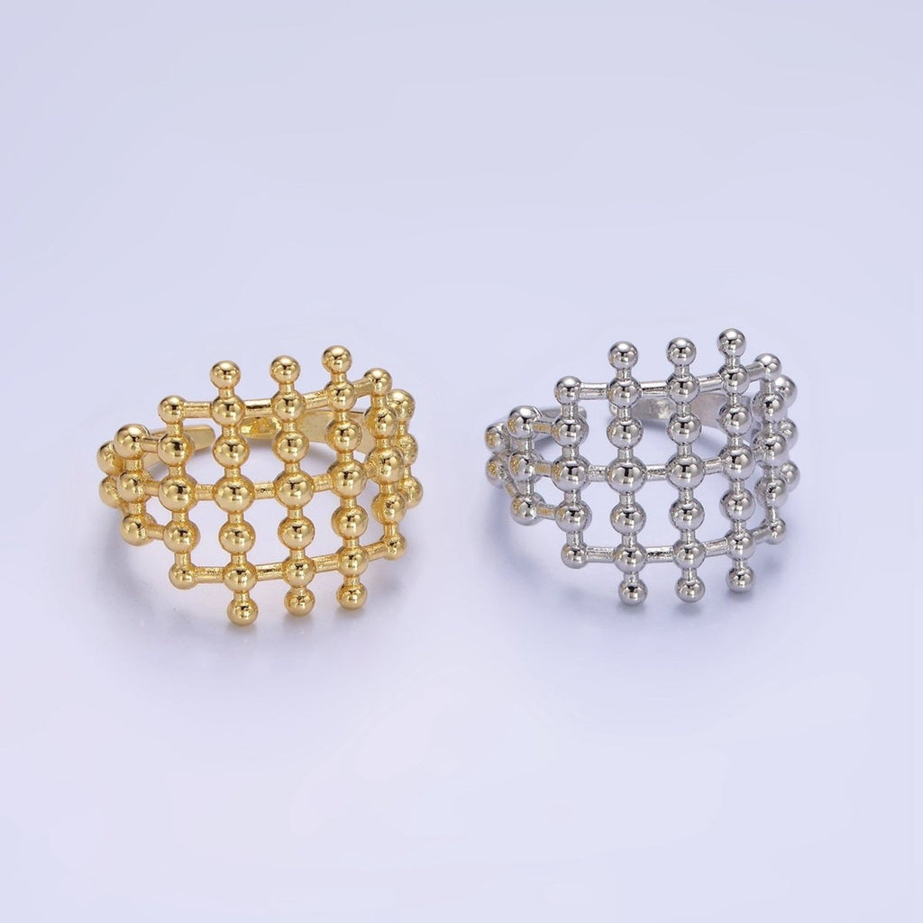 14K Gold plated Multiple Beaded Bubble Lined Open Ring in Gold & Silver | O1270 O1271 - DLUXCA