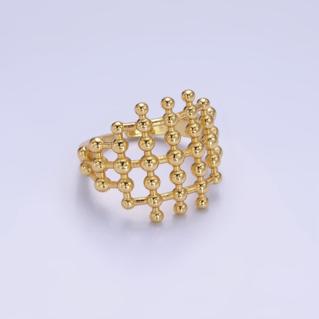 14K Gold plated Multiple Beaded Bubble Lined Open Ring in Gold & Silver | O1270 O1271 - DLUXCA