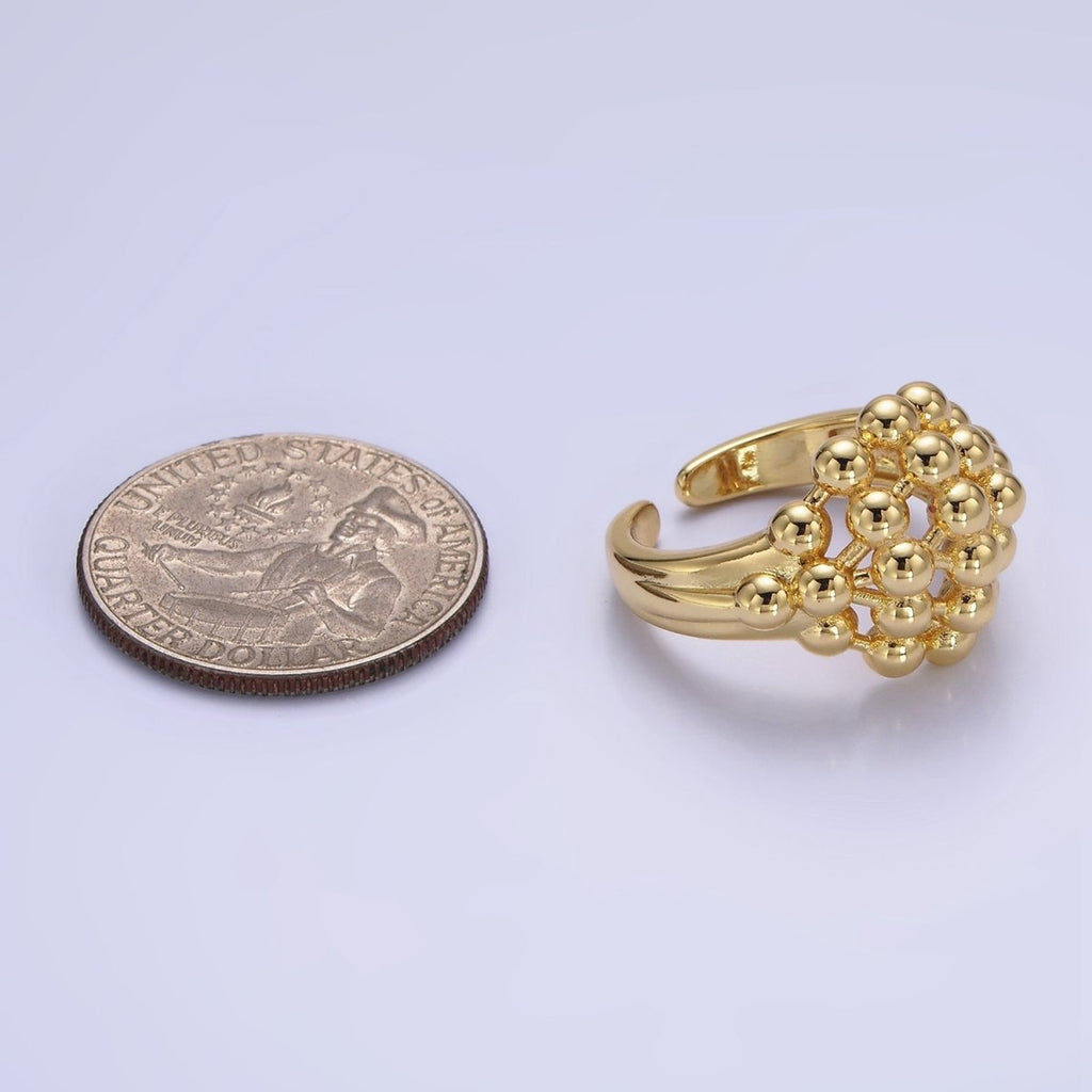 14K Gold plated Multiple Beaded Bubble Round Signet Ring in Gold & Silver | O1266 O1267