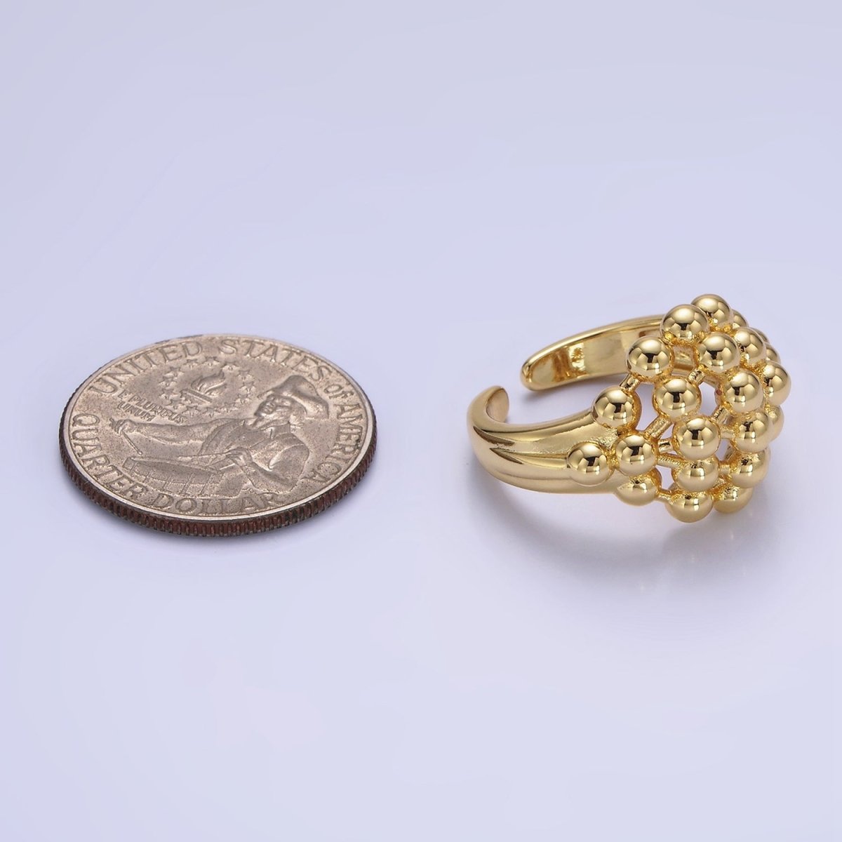 14K Gold plated Multiple Beaded Bubble Round Signet Ring in Gold & Silver | O1266 O1267