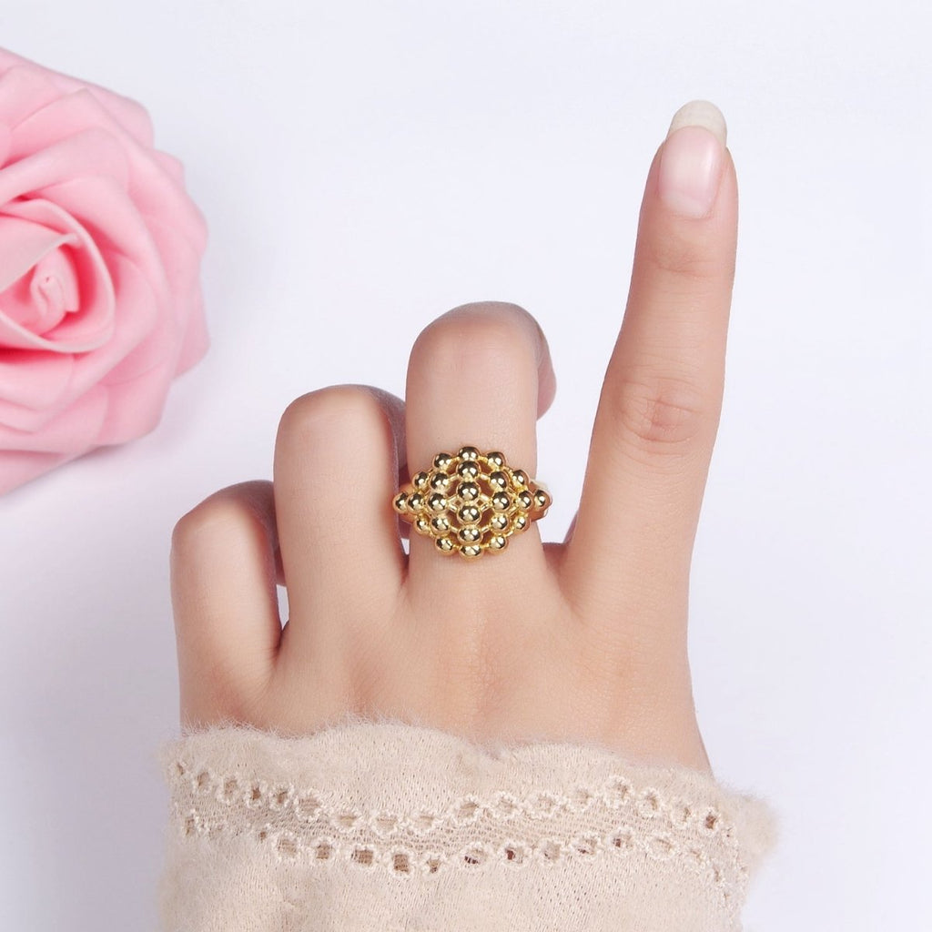 14K Gold plated Multiple Beaded Bubble Round Signet Ring in Gold & Silver | O1266 O1267