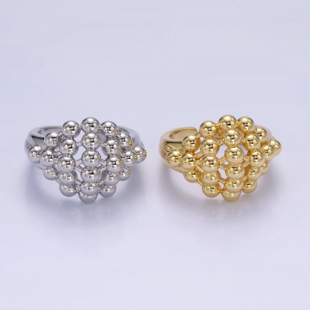 14K Gold plated Multiple Beaded Bubble Round Signet Ring in Gold & Silver | O1266 O1267
