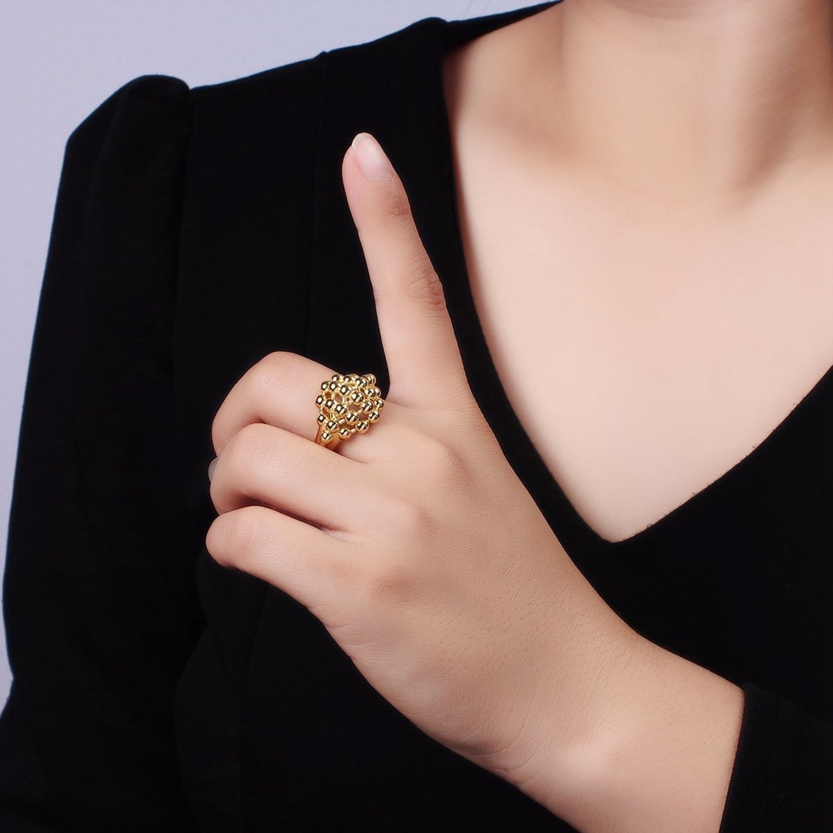 14K Gold plated Multiple Beaded Bubble Round Signet Ring in Gold & Silver | O1266 O1267