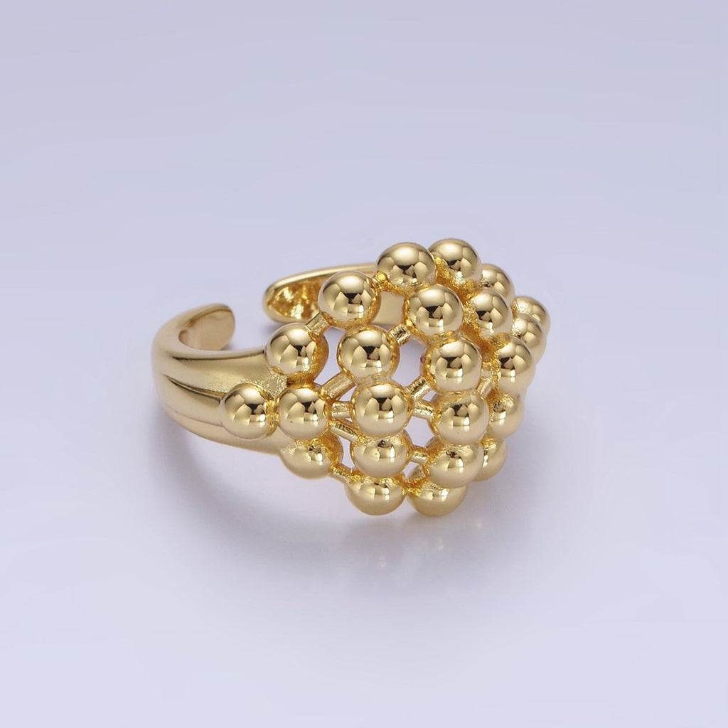 14K Gold plated Multiple Beaded Bubble Round Signet Ring in Gold & Silver | O1266 O1267