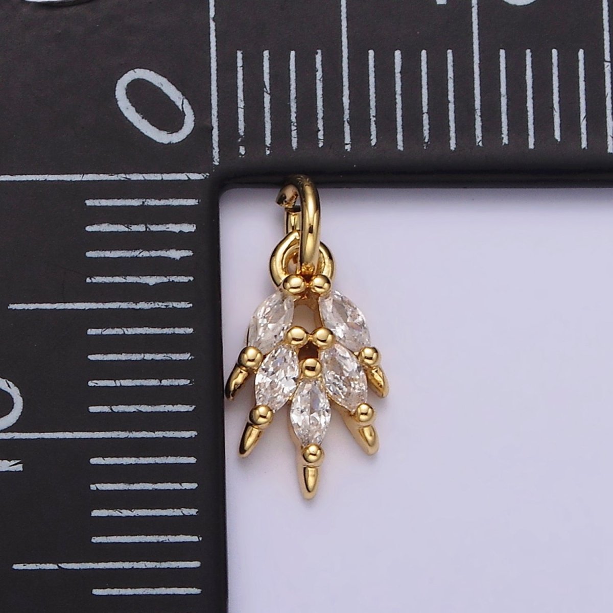 14K Gold plated Multiple Clear Marquise CZ Leaf Mini Add-On Charm | N1094 - DLUXCA