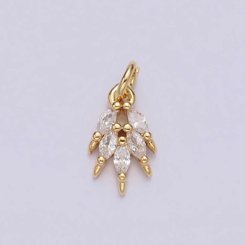 14K Gold plated Multiple Clear Marquise CZ Leaf Mini Add-On Charm | N1094 - DLUXCA