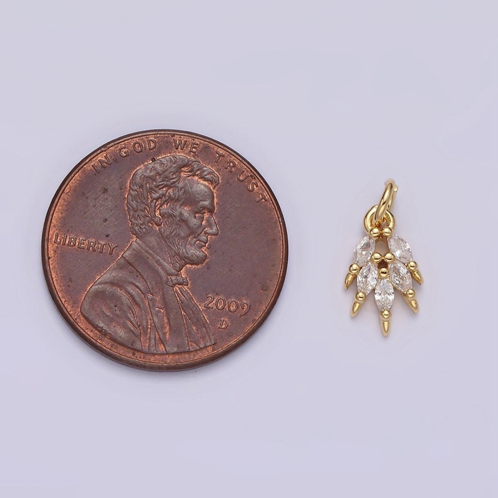 14K Gold plated Multiple Clear Marquise CZ Leaf Mini Add-On Charm | N1094 - DLUXCA