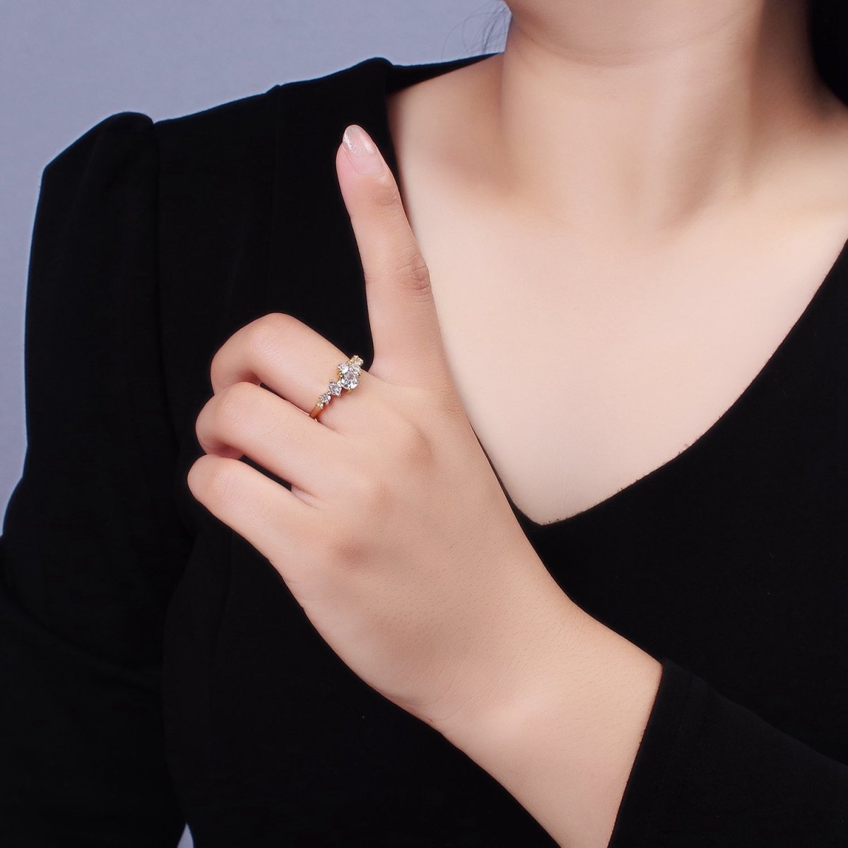 14K Gold plated Multiple Clear Round CZ Bubble Ring | O1053 - DLUXCA