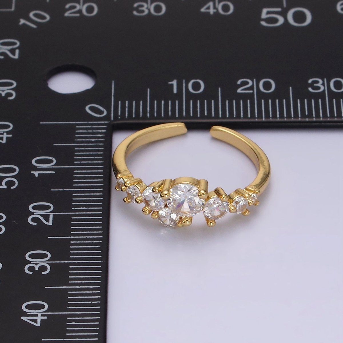 14K Gold plated Multiple Clear Round CZ Bubble Ring | O1053 - DLUXCA