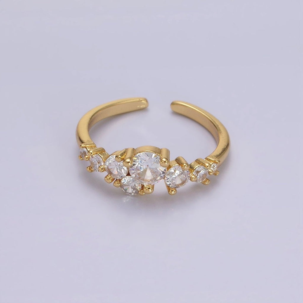 14K Gold plated Multiple Clear Round CZ Bubble Ring | O1053 - DLUXCA