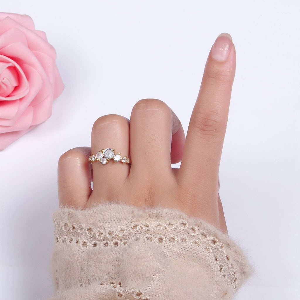 14K Gold plated Multiple Clear Round CZ Bubble Ring | O1053 - DLUXCA