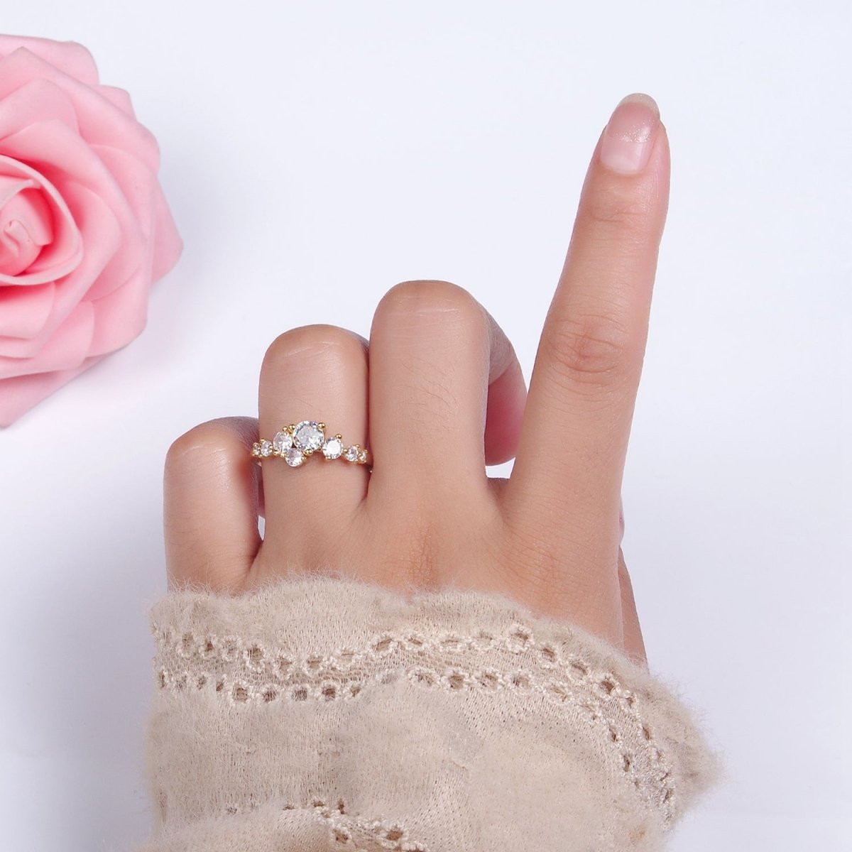 14K Gold plated Multiple Clear Round CZ Bubble Ring | O1053 - DLUXCA