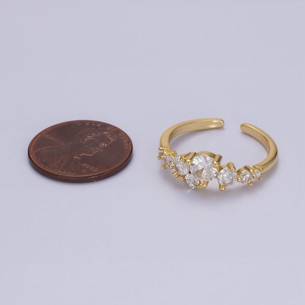 14K Gold plated Multiple Clear Round CZ Bubble Ring | O1053 - DLUXCA