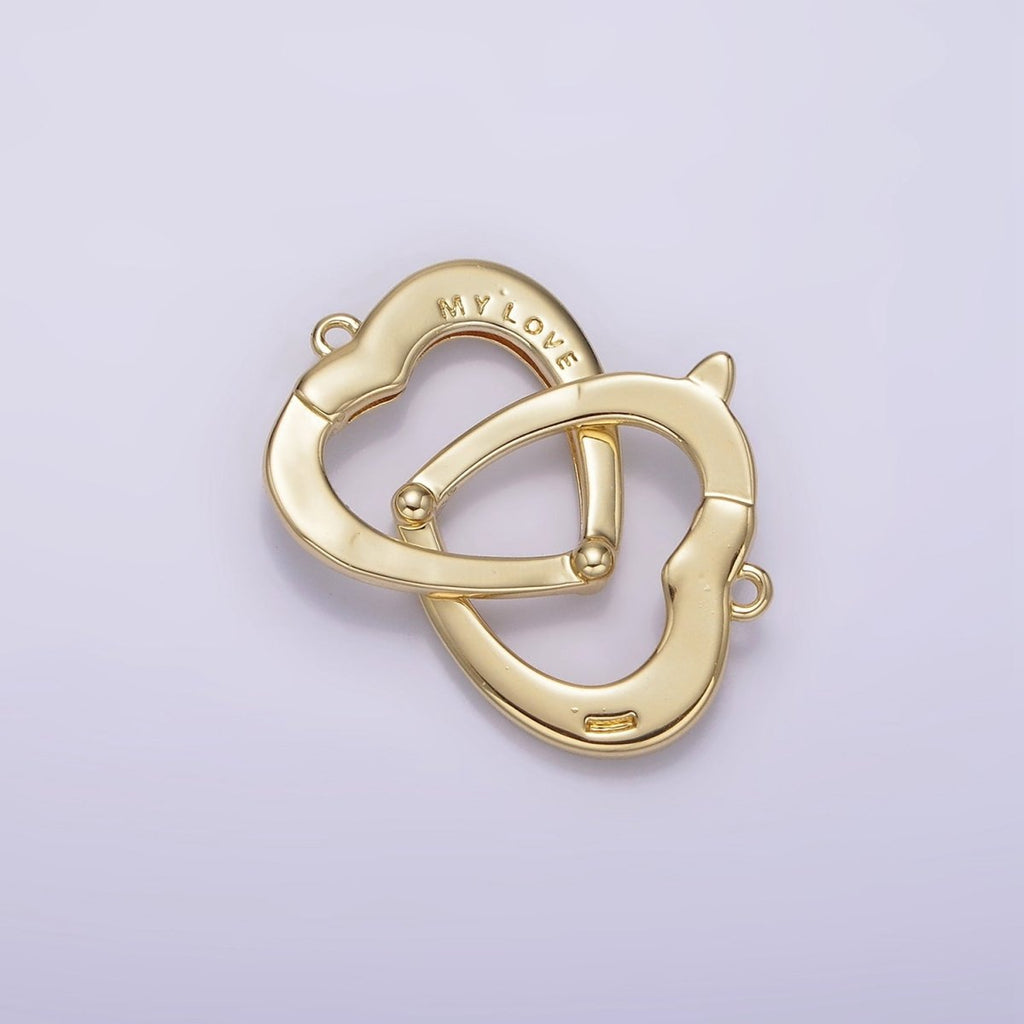 14K Gold plated "MY LOVE" Engraved Double Heart Connector | G-079 - DLUXCA