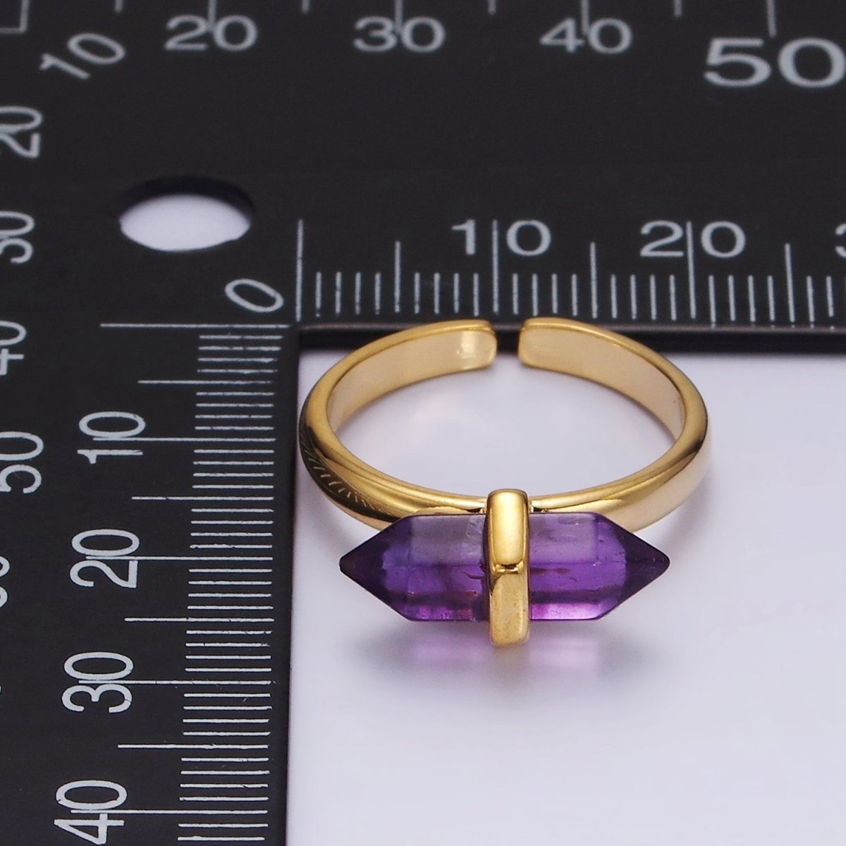 14K Gold plated Natural Gemstone Pointed Wand Ring | O688 - O697 - DLUXCA
