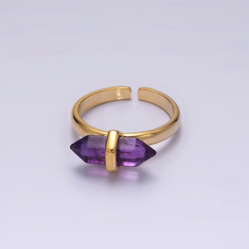 14K Gold plated Natural Gemstone Pointed Wand Ring | O688 - O697 - DLUXCA