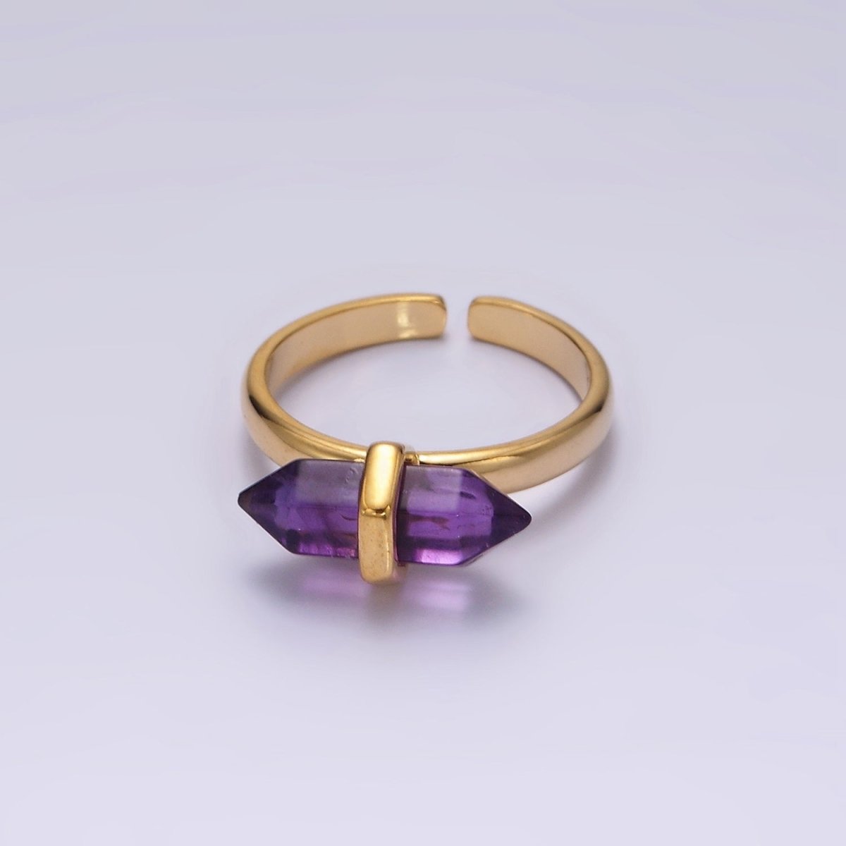 14K Gold plated Natural Gemstone Pointed Wand Ring | O688 - O697 - DLUXCA