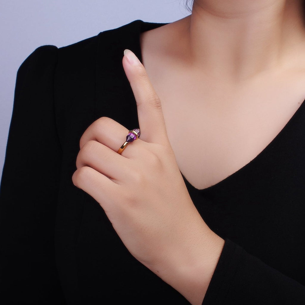 14K Gold plated Natural Gemstone Pointed Wand Ring | O688 - O697 - DLUXCA