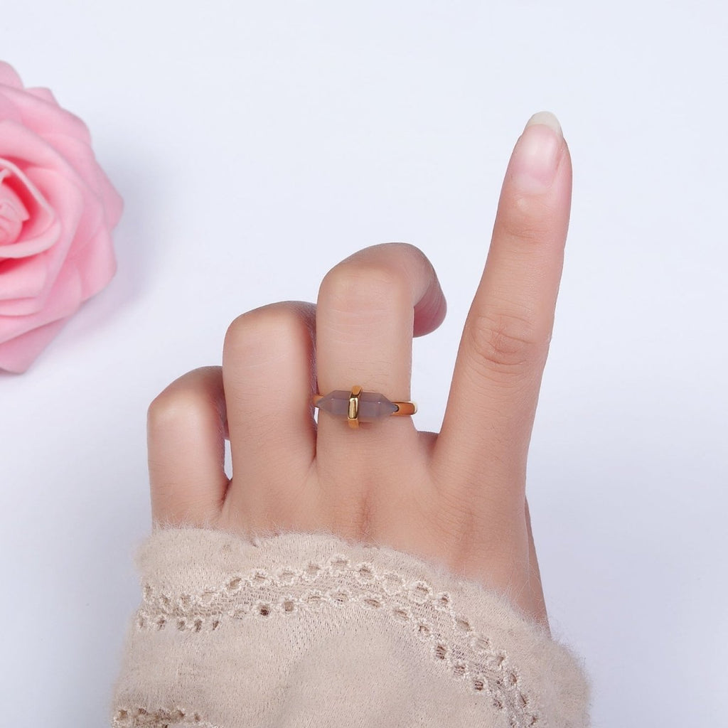 14K Gold plated Natural Gemstone Pointed Wand Ring | O688 - O697 - DLUXCA