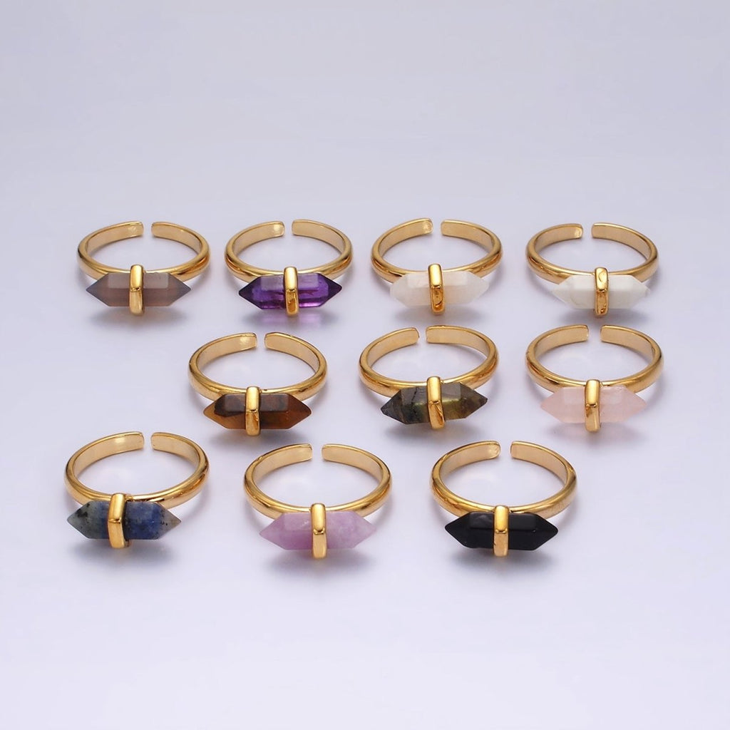 14K Gold plated Natural Gemstone Pointed Wand Ring | O688 - O697 - DLUXCA