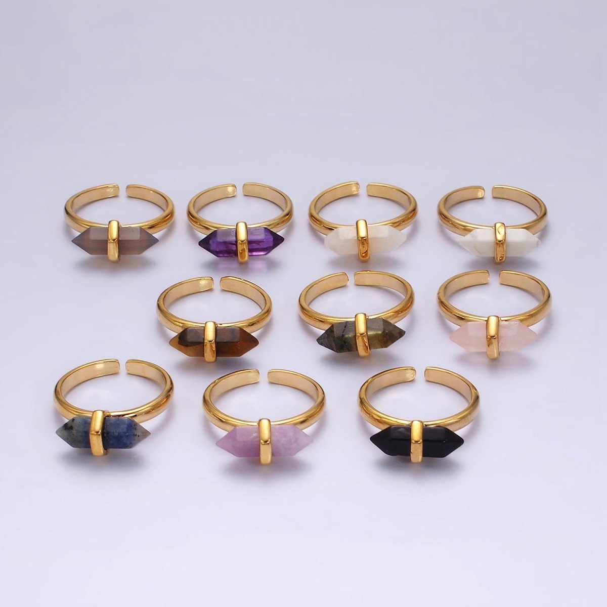 14K Gold plated Natural Gemstone Pointed Wand Ring | O688 - O697 - DLUXCA