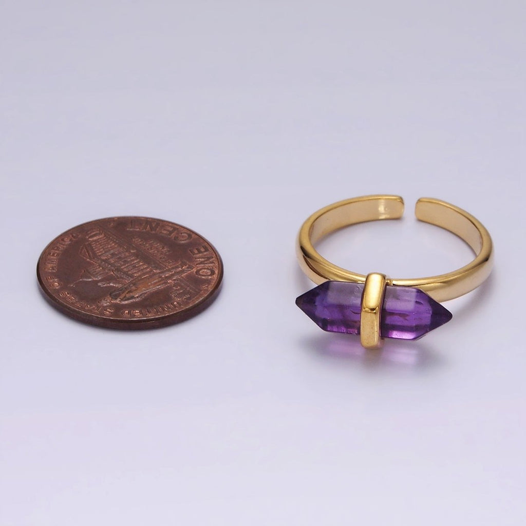 14K Gold plated Natural Gemstone Pointed Wand Ring | O688 - O697 - DLUXCA
