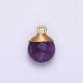 14K Gold plated Natural Gemstone Round Multifaceted Wire Wrapped Charm | N1718 - N1722