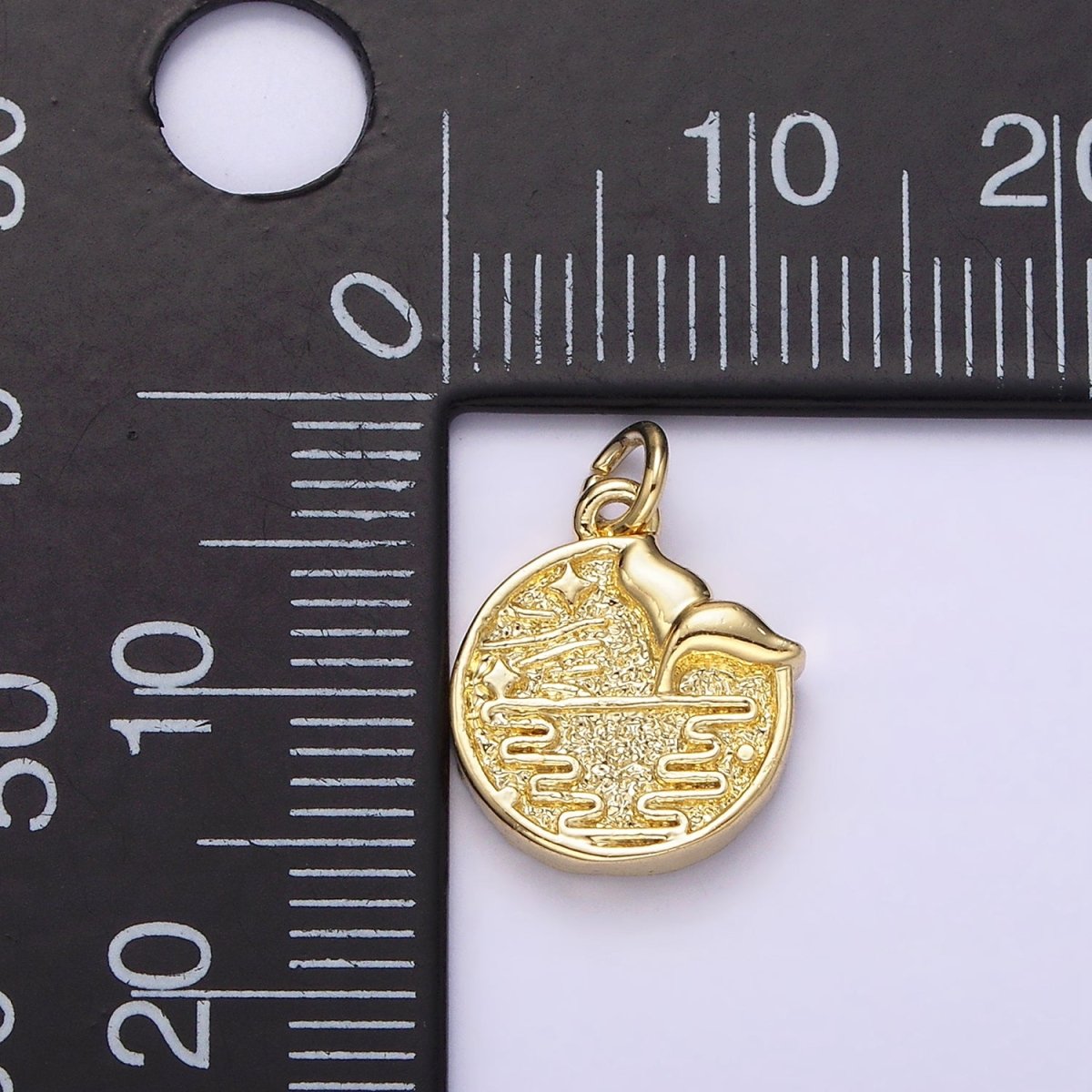 14K Gold plated Night Star Mermaid Ocean Animal Tail Hammered Round Charm | AC904 - DLUXCA