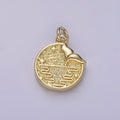 14K Gold plated Night Star Mermaid Ocean Animal Tail Hammered Round Charm | AC904 - DLUXCA