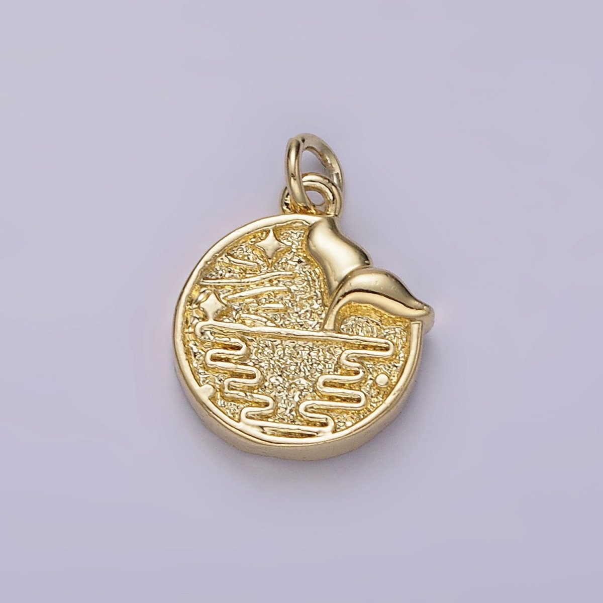 14K Gold plated Night Star Mermaid Ocean Animal Tail Hammered Round Charm | AC904 - DLUXCA