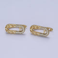 14K Gold plated Oblong Half Filigree Micro Paved CZ English Lock Earrings | AB321 - DLUXCA