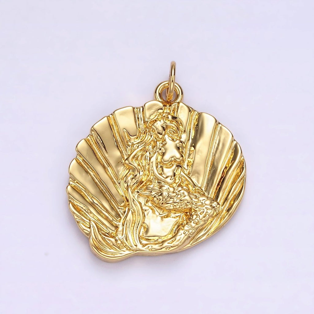 14K Gold plated Ocean Mermaid Clam Sea Shell Dented Charm in Gold & Silver | N1118 N1119 - DLUXCA