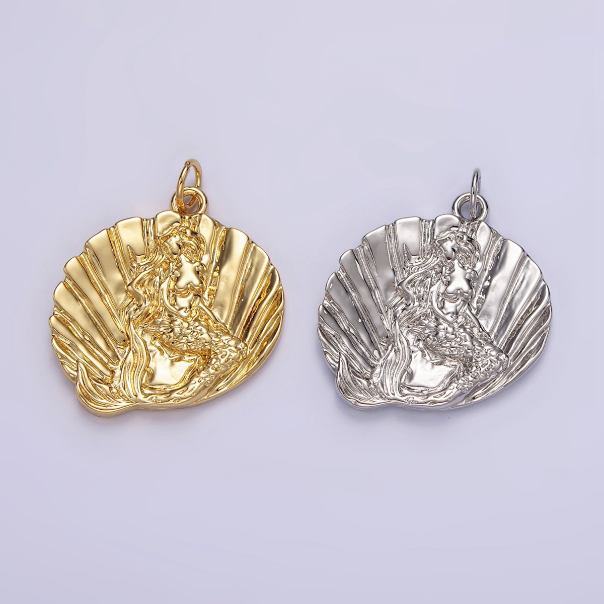 14K Gold plated Ocean Mermaid Clam Sea Shell Dented Charm in Gold & Silver | N1118 N1119 - DLUXCA