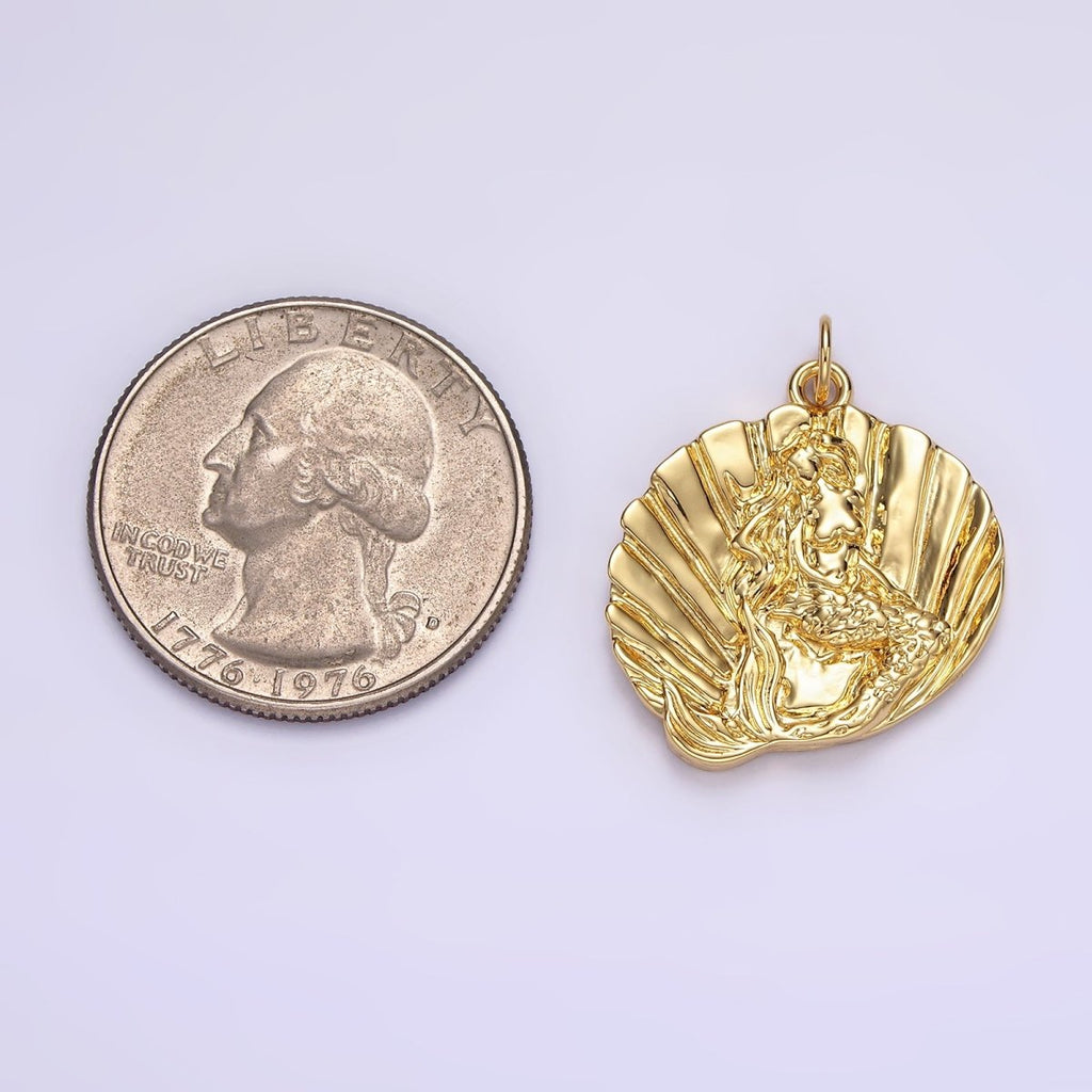 14K Gold plated Ocean Mermaid Clam Sea Shell Dented Charm in Gold & Silver | N1118 N1119 - DLUXCA