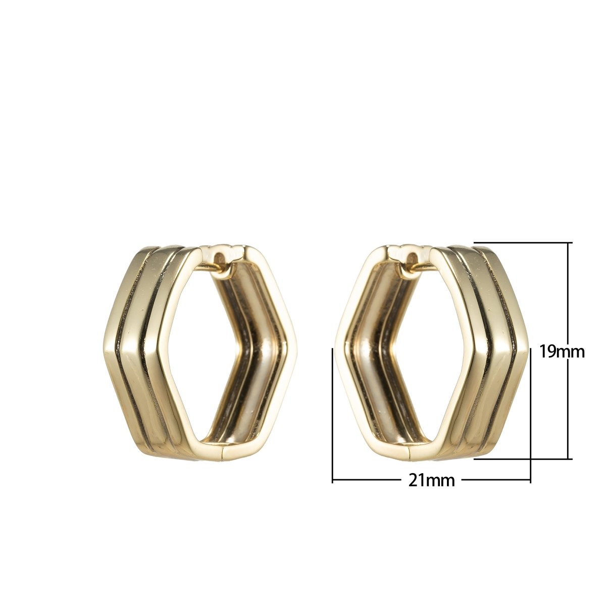 14K Gold plated Octagon Huggie Earring Hoop Earring Modern Geometric Earring Minimalist Earring P-187 - DLUXCA
