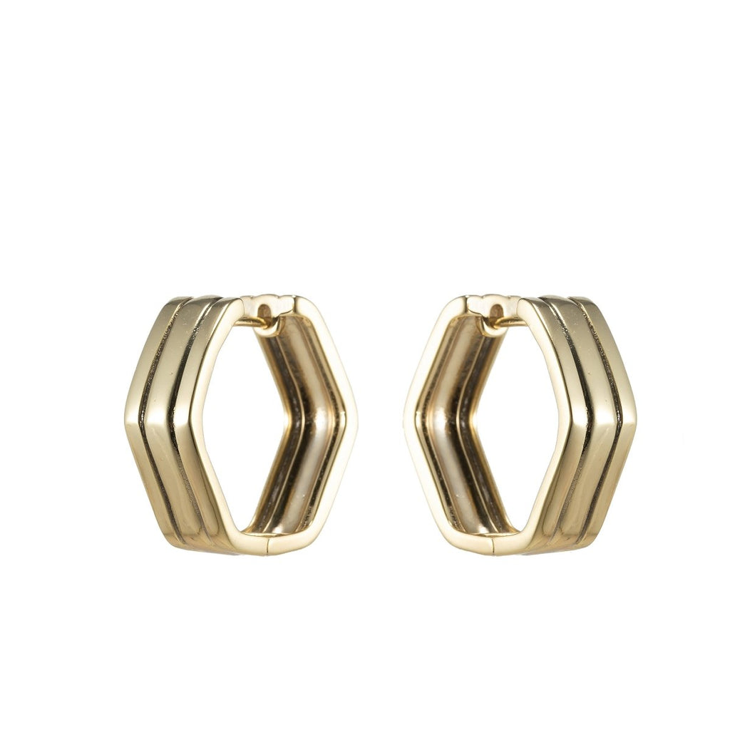 14K Gold plated Octagon Huggie Earring Hoop Earring Modern Geometric Earring Minimalist Earring P-187 - DLUXCA