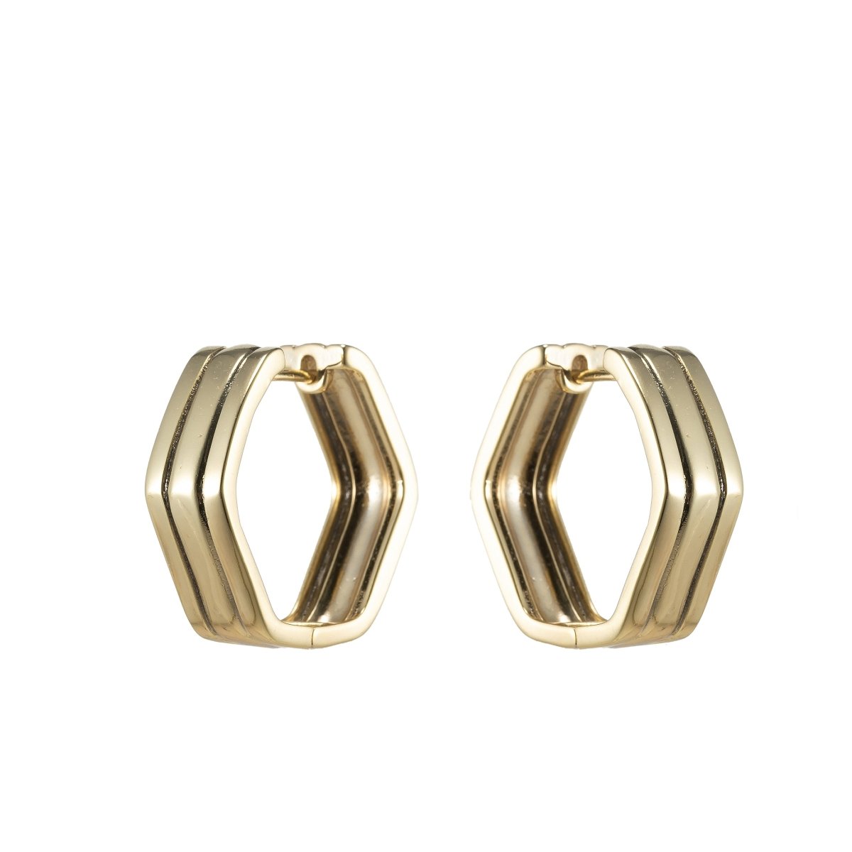14K Gold plated Octagon Huggie Earring Hoop Earring Modern Geometric Earring Minimalist Earring P-187 - DLUXCA