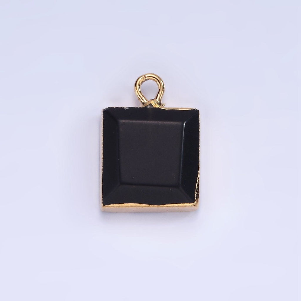 14K Gold plated Onyx, Amazonite, Pink Quartz Square Bezel Charm | N1688 - N1690