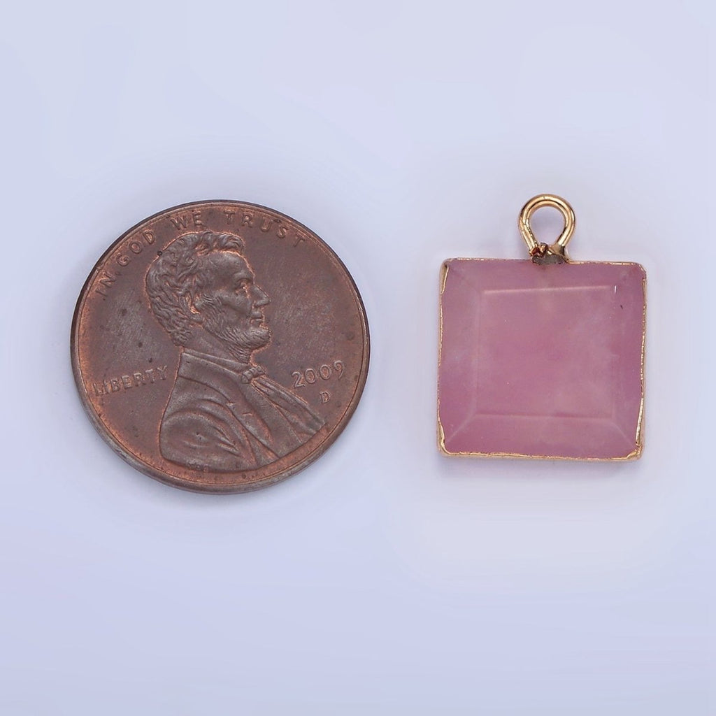 14K Gold plated Onyx, Amazonite, Pink Quartz Square Bezel Charm | N1688 - N1690