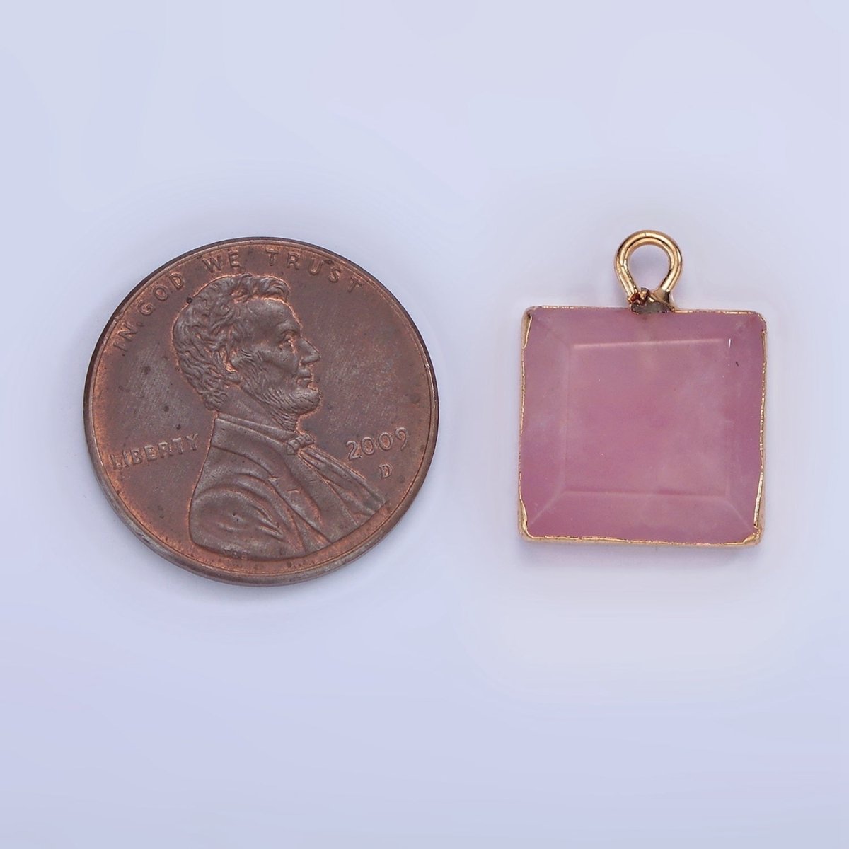 14K Gold plated Onyx, Amazonite, Pink Quartz Square Bezel Charm | N1688 - N1690